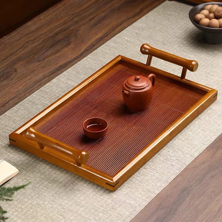 原竹茶盘茶海茶台迷你式托盘竹节杯托茶杯架长方形干泡茶盘