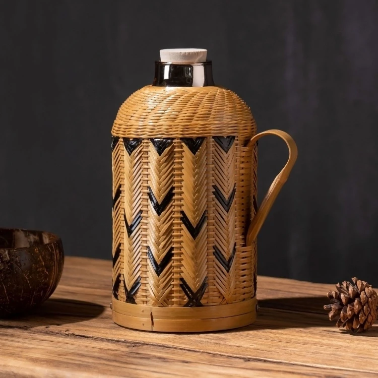 竹编保温水壶保温瓶热水壶纯手工麦穗编燕尾编织