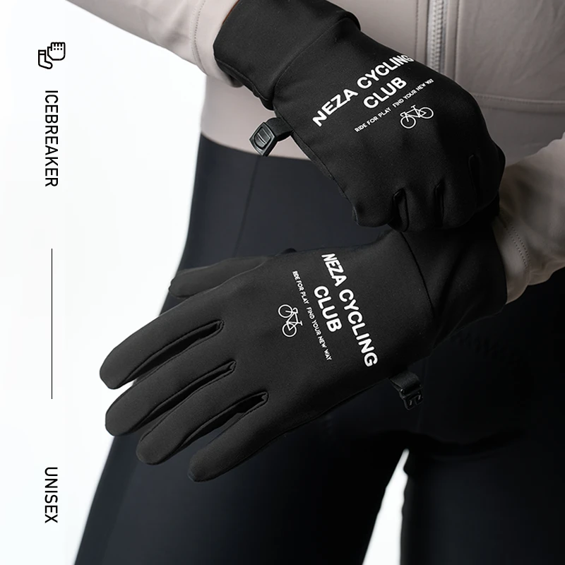 NEZA「罴.擂凌」男女同款冬季保暖减震黑色全指骑行手套