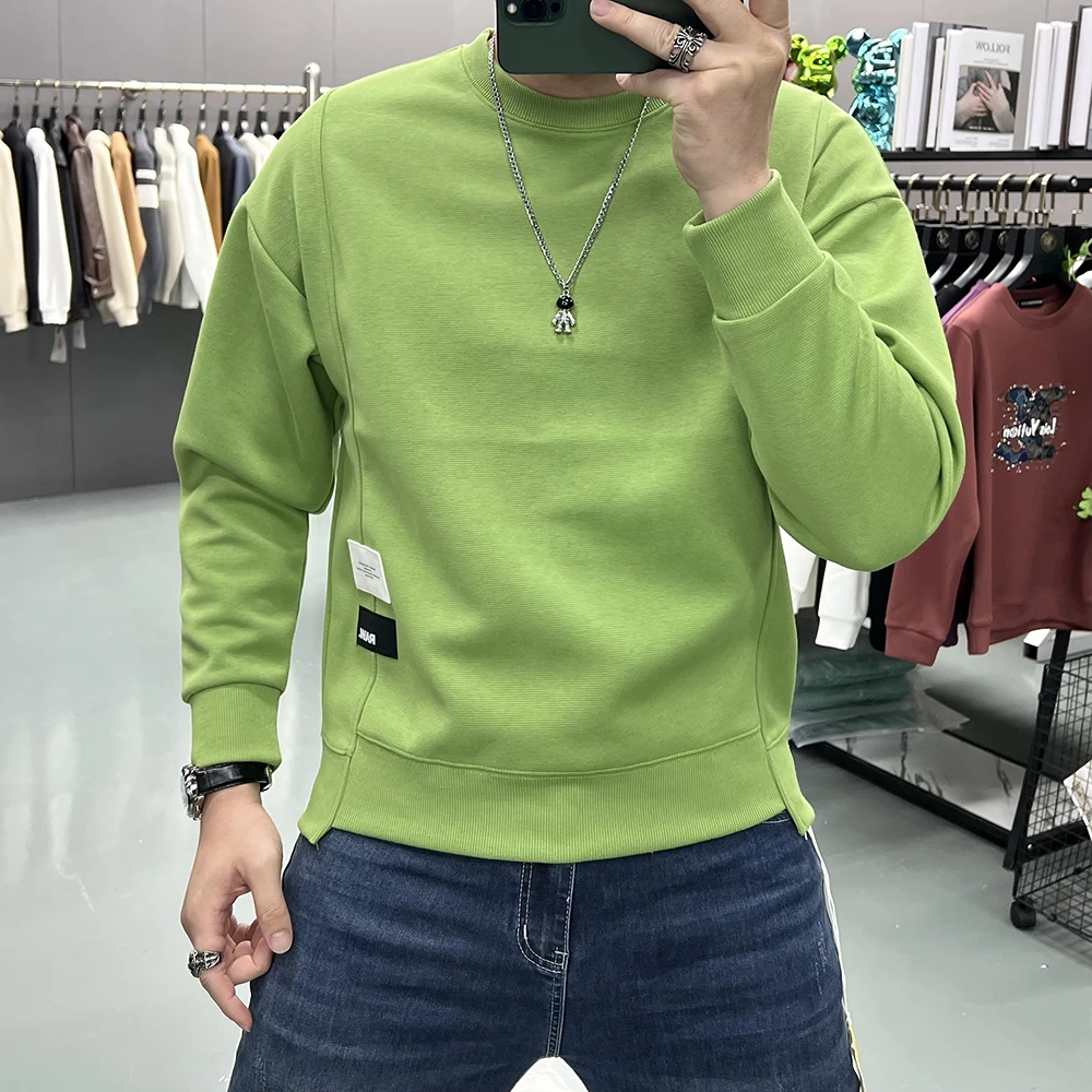 2024秋冬新款百搭休闲潮流简约时尚拼接圆领长袖宽松卫衣男纯色