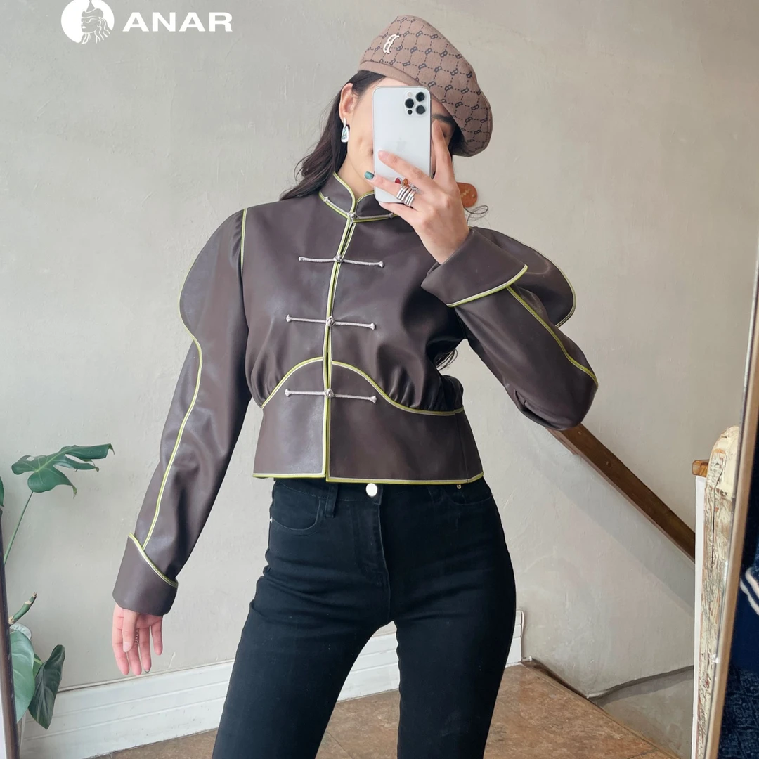 ANAR原创设计时尚新款人造皮外套潮流新款民族元素蒙古族元素上衣