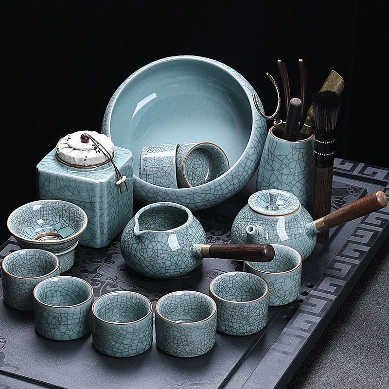 贤亦高档哥窑茶具家用盖碗办公室会客泡茶器防烫侧把茶壶神器茶道