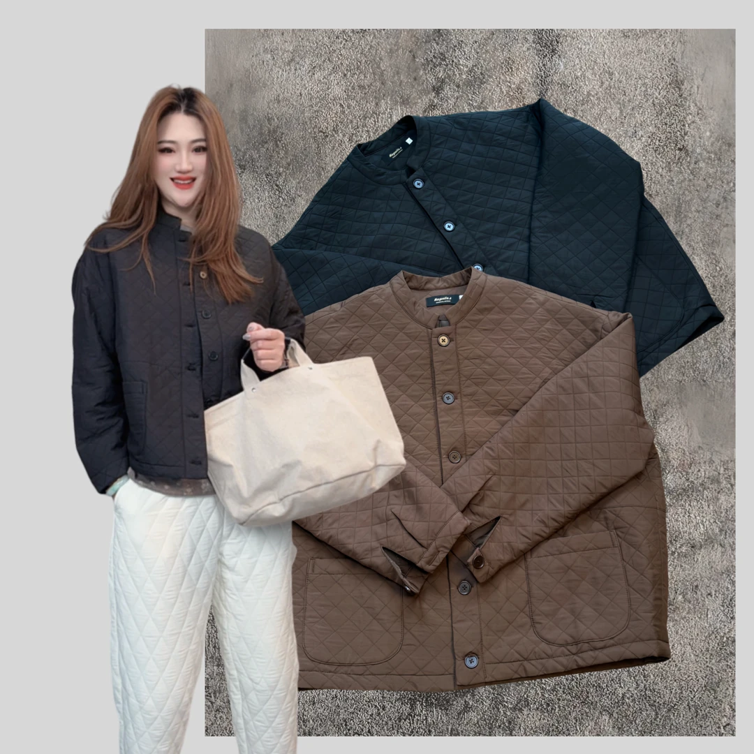 棉里【YANLI】简约帅性菱形格绗缝夹棉短款夹克外套
