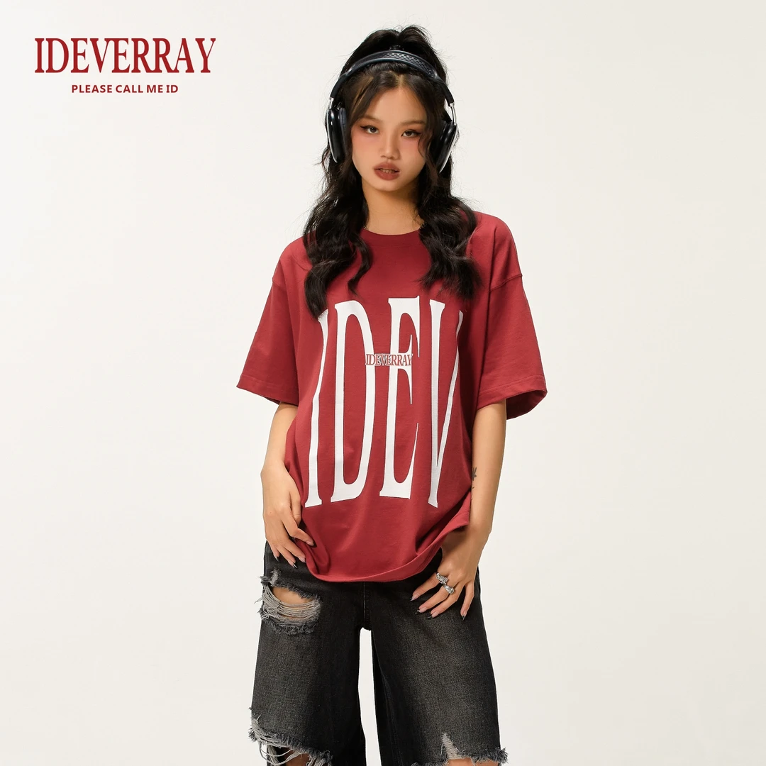 【直播专属】IDEVERRAY夏季情侣装潮流绒面发泡美式休闲宽松短袖T恤