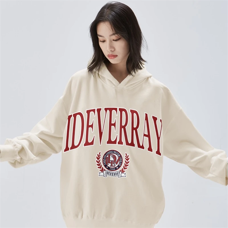 【直播专属】IDEVERRAY简约字母连帽加绒卫衣秋季新款机车风印花