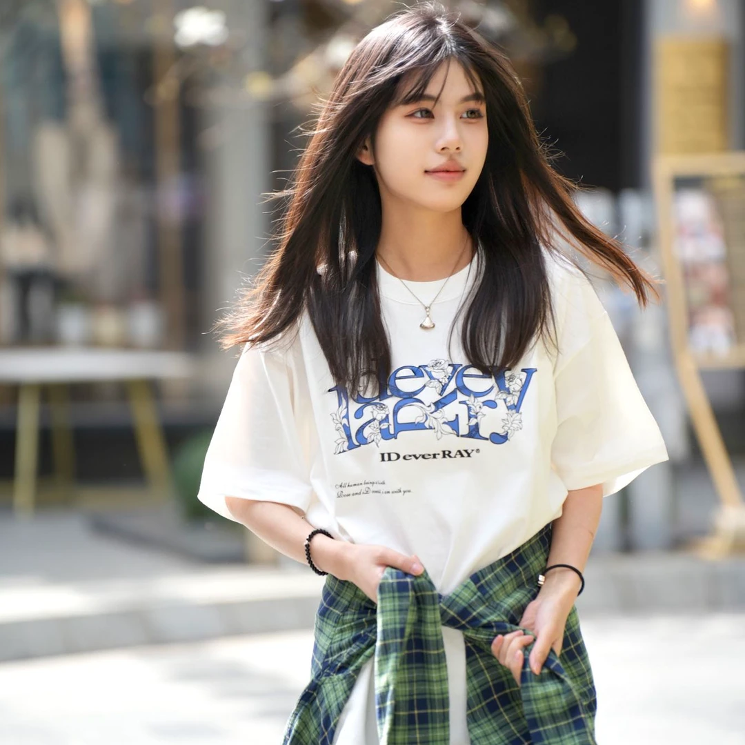 热恋·设计感手绘玫瑰创意logo字母T恤 21MSL-TM909 DB