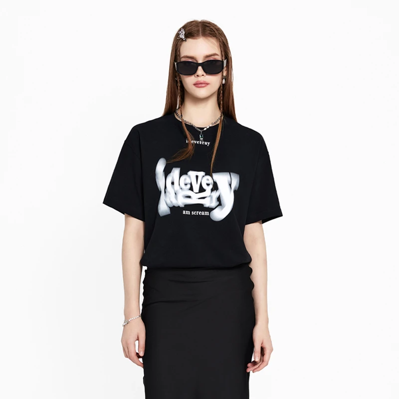 IDEVERRAY明星同款眩晕旋转字印花百搭情侣t恤短袖21MSL-587DSP