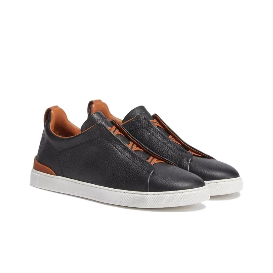 真鹿皮牛皮时尚圆平底休闲运动低帮板鞋男款