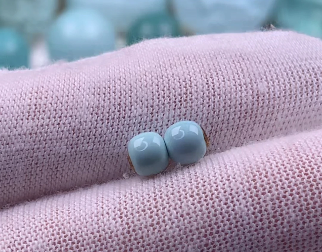 原矿绿松石精品老型对珠5.5毫米