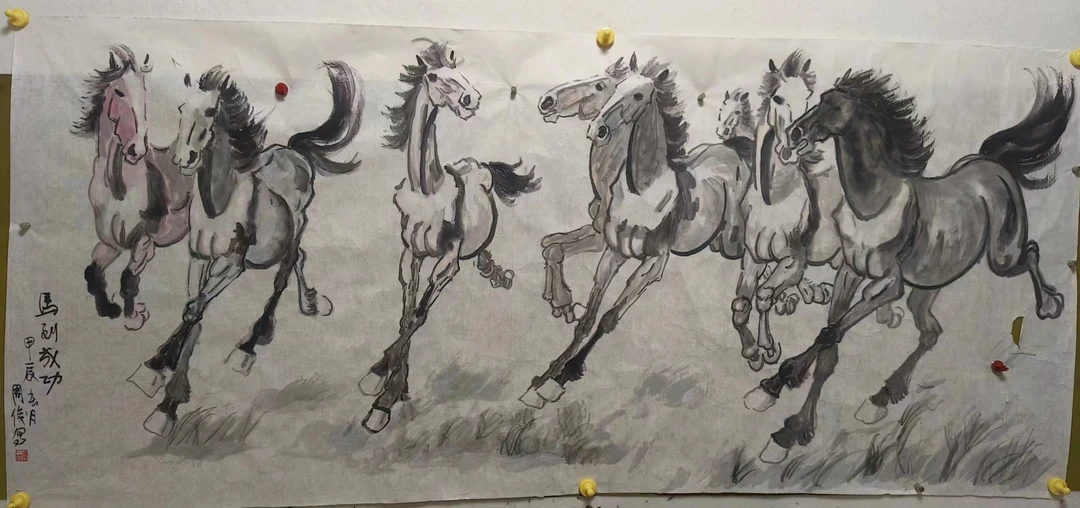 水墨画，国画马，八骏图