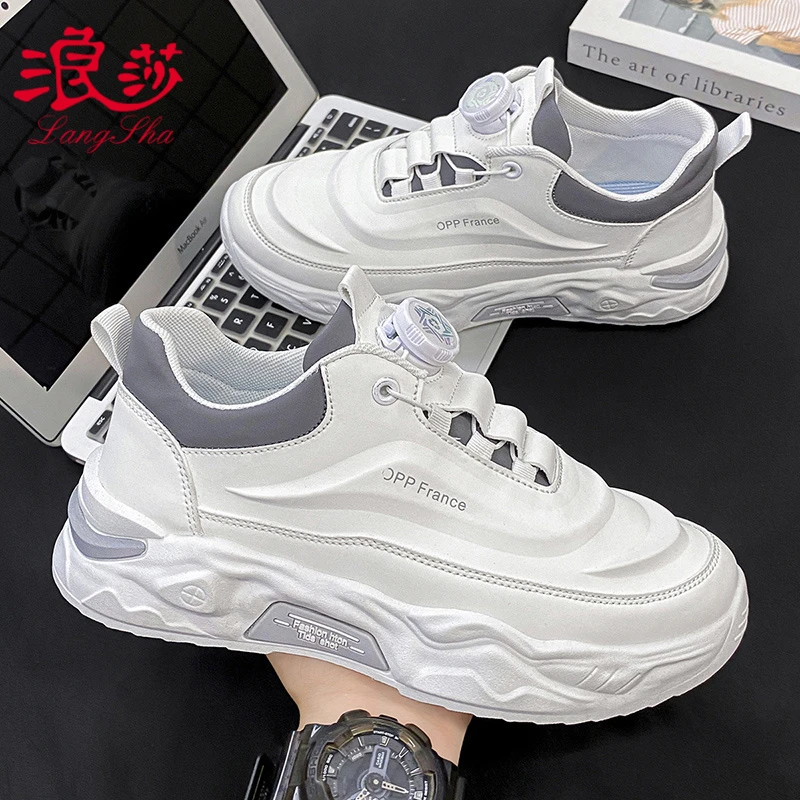 浪莎网红男鞋百搭休闲跑步鞋男士防滑旋转纽扣时尚运动潮流鞋