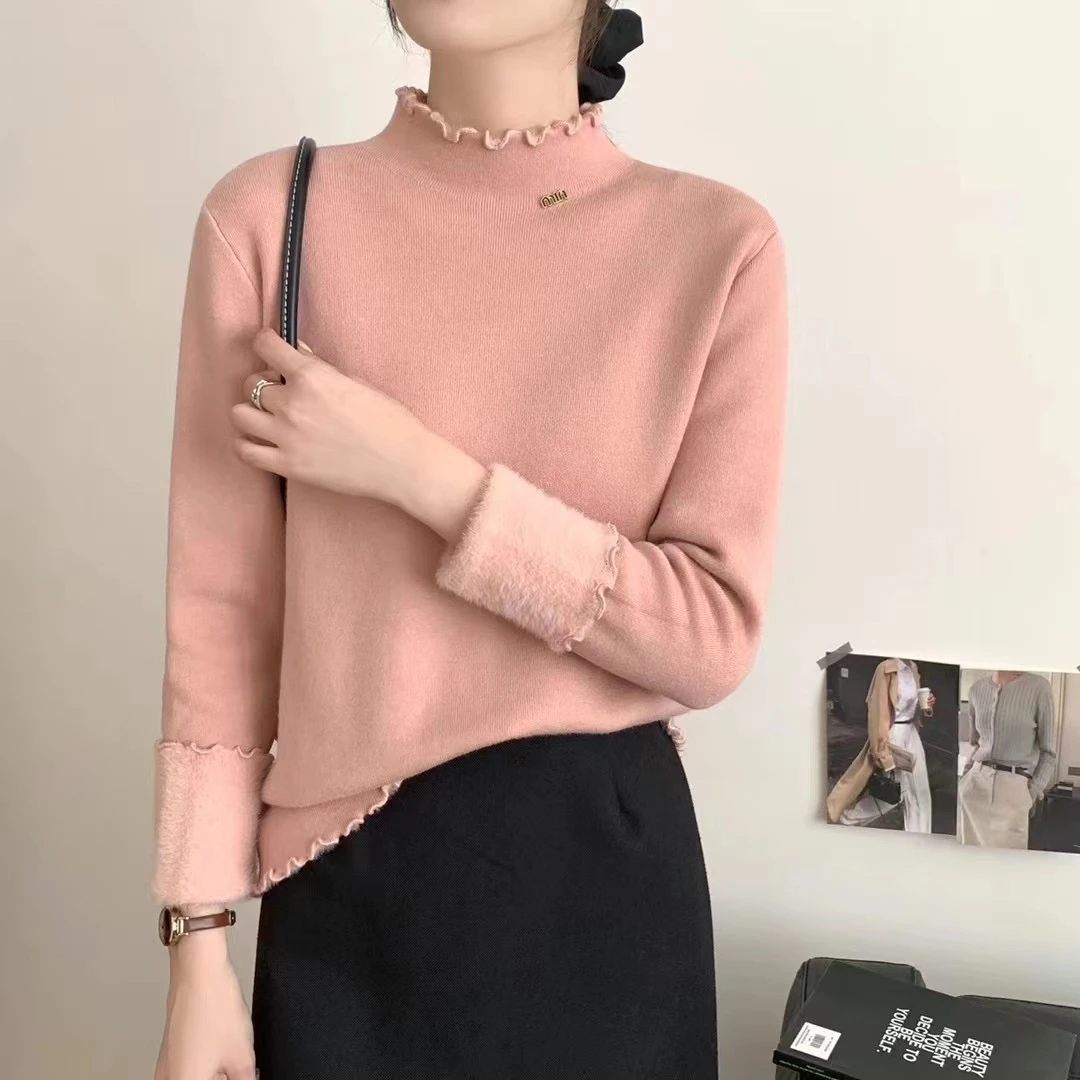 【千金坊】冬季新款高品质木耳边设计款加厚一体绒上衣