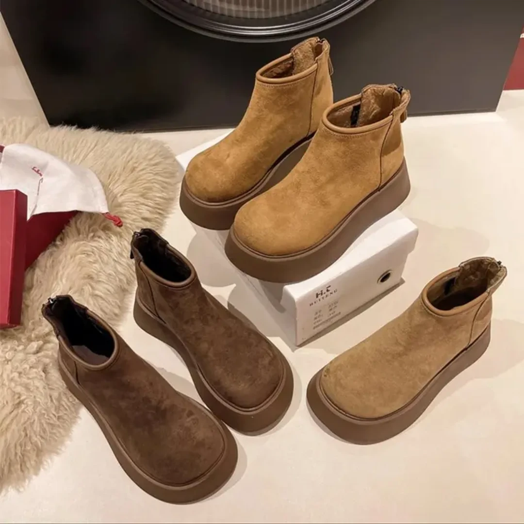 厚底增高勃肯鞋女马丁靴保暖雪地靴短靴冬季加厚大棉加绒时尚百搭