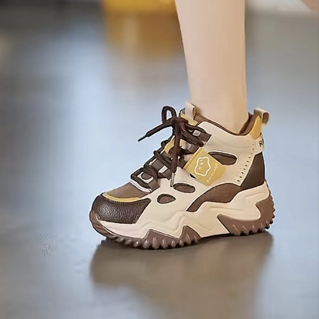 JX秋季新款时尚老爹鞋女百搭厚底不累脚镂空拼接网面设计女鞋AWY