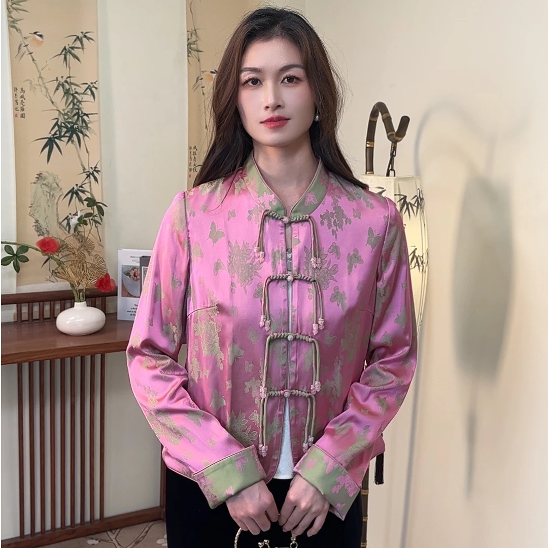 【花飞蝶舞】新中式流速双排盘扣端面提花外套