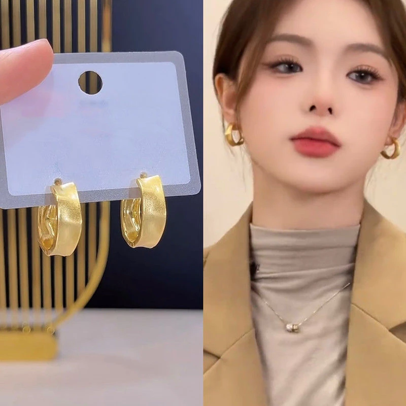 合金耳饰 复古几何拉丝金色耳圈网红轻奢高级感圈圈耳扣小众耳饰