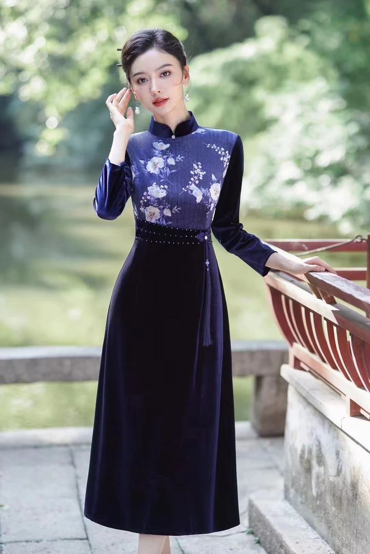 【23秋款上新】云锦 精致改良旗袍 春秋款长袖改良旗袍优雅中式显瘦