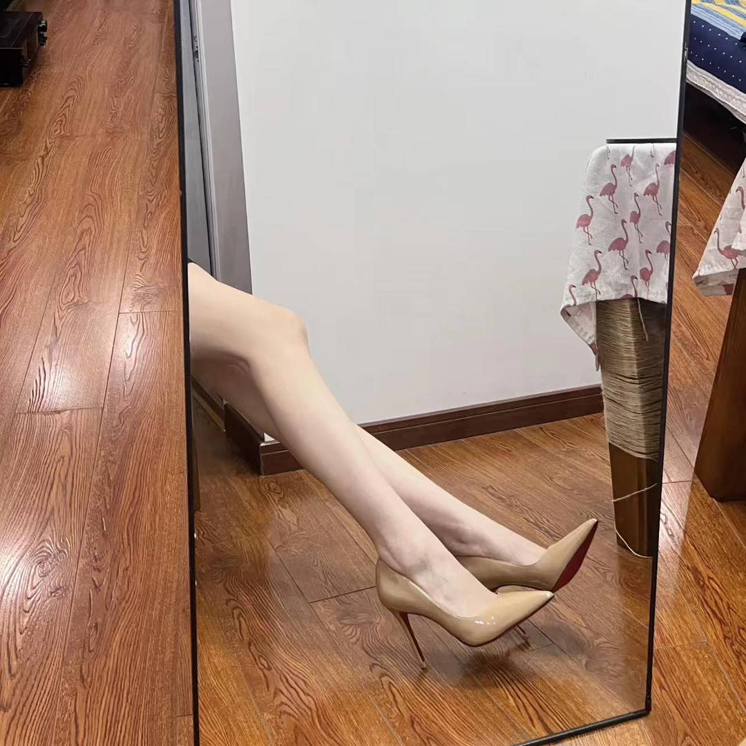 气质红底全包裸色浅口高跟鞋2025年新款女网红性感百搭尖头单鞋