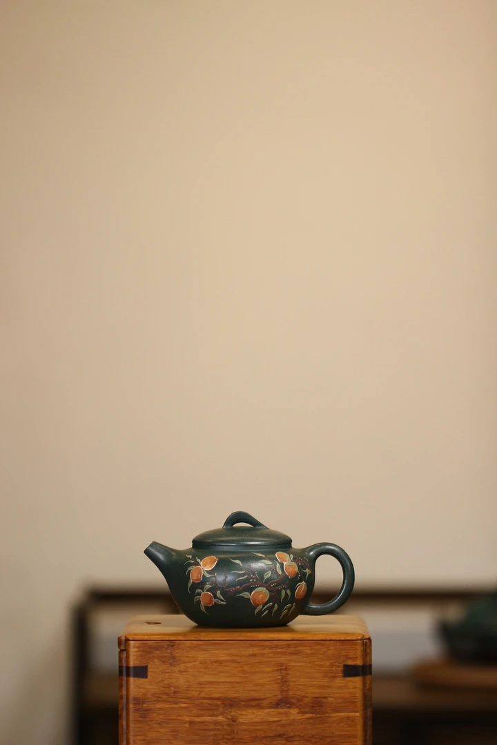 一叶扁舟壶茶具陶瓷泡茶壶半手工制作大约200cc泥绘〈柿柿如意〉