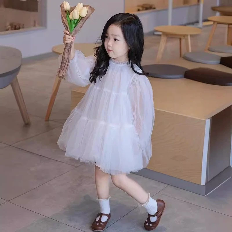 女童法式蕾丝长袖裙子春秋中儿童宝宝连衣裙生日洋气礼服公主裙潮