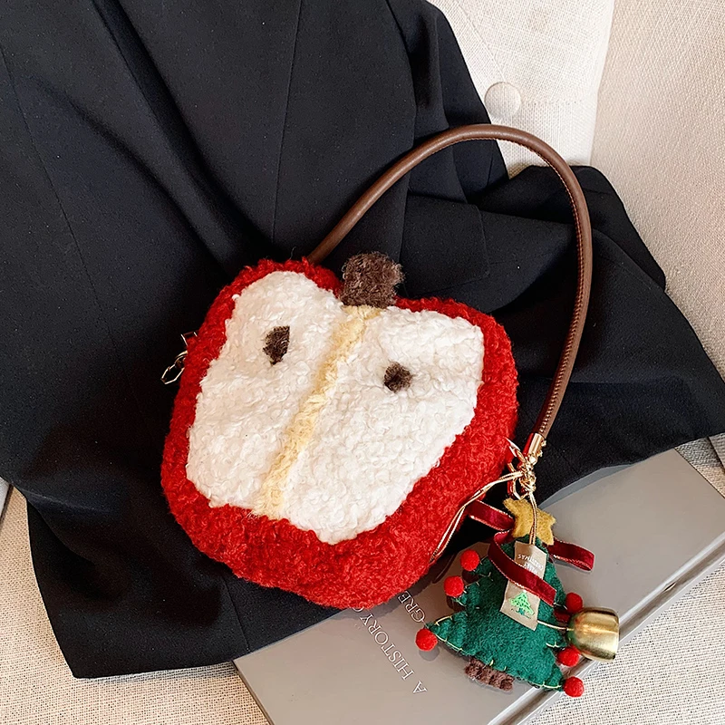 秋冬卡通可爱小包包女款爆款2024新款小众单肩包圣诞节毛绒斜挎包