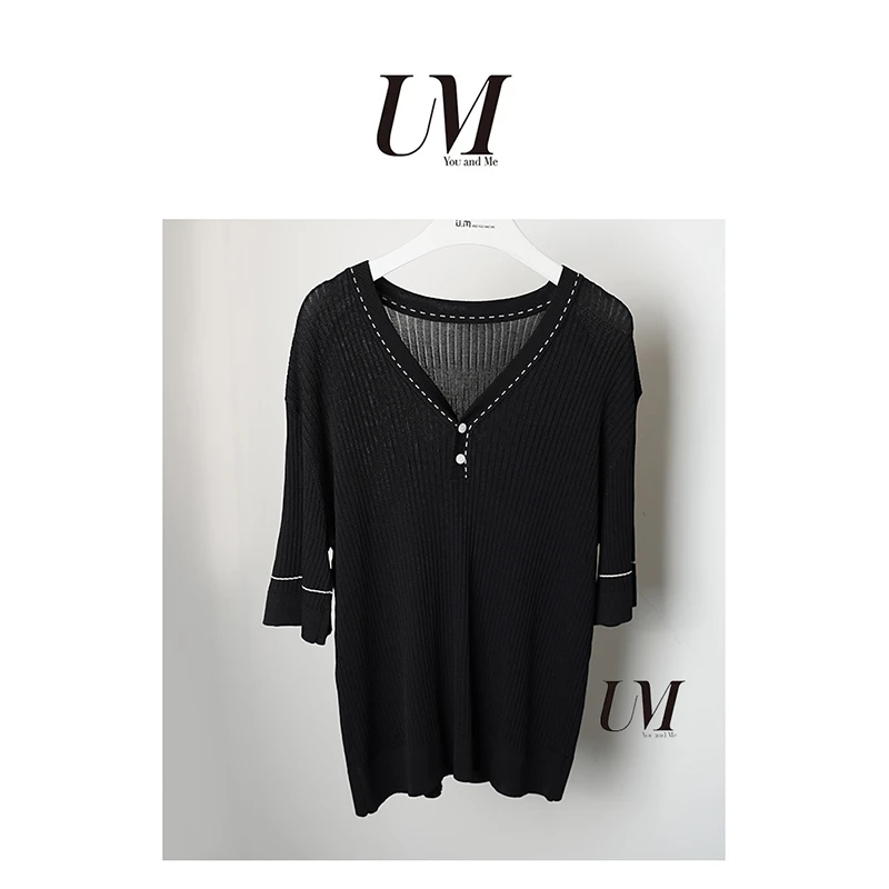 【U.M】温婉夏季小香风针织短袖藏肉不闷热