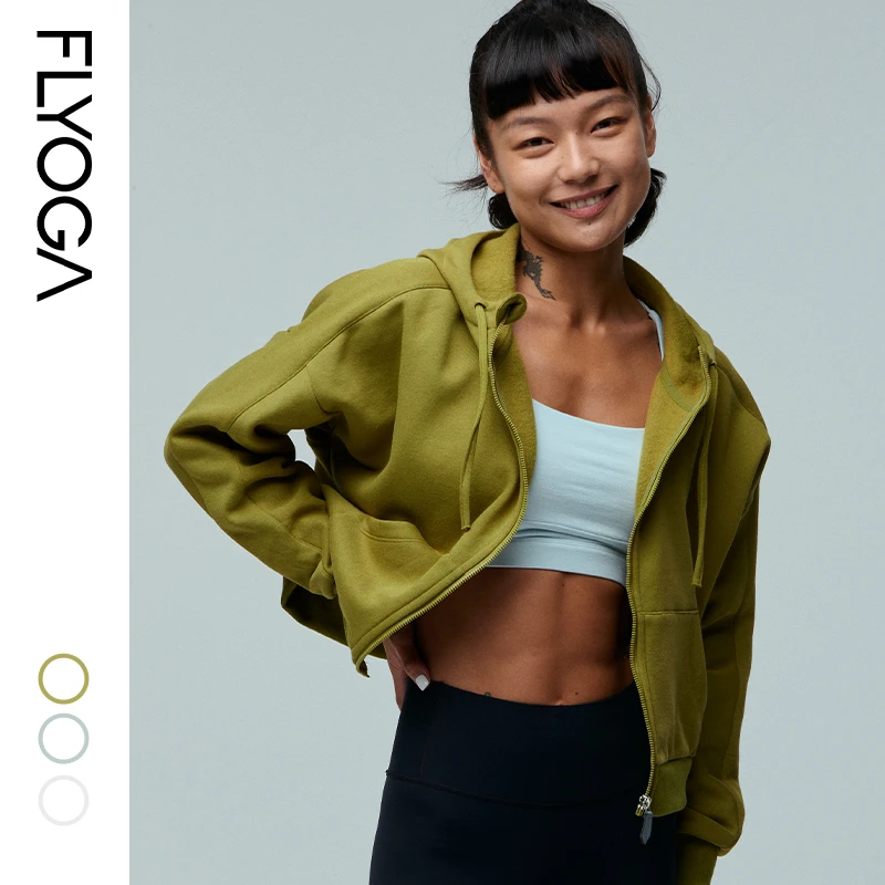 FLYOGA飞蓝瑜伽服新品秋冬短款卫衣休闲开衫连帽外套31613