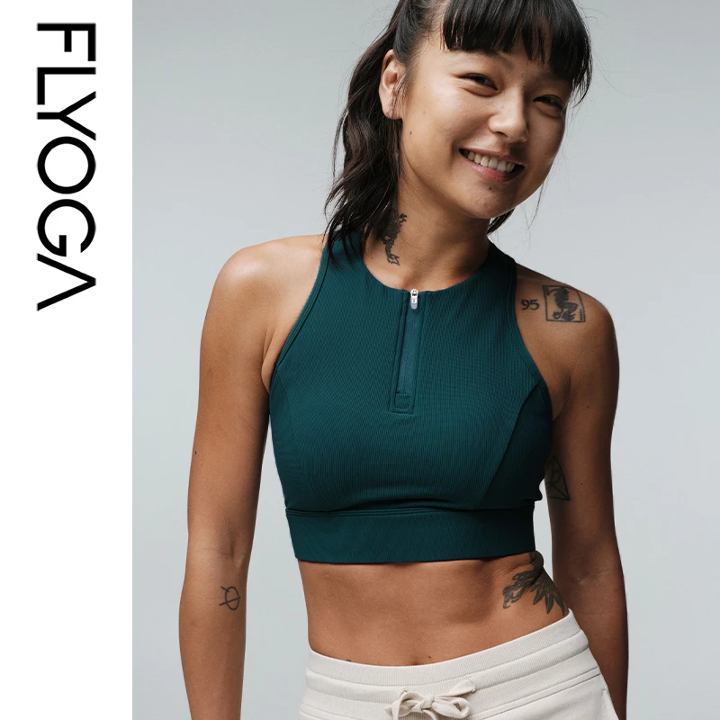 FLYOGA飞蓝新款中高强度露背半拉链遮副乳美背透气瑜伽背心31138