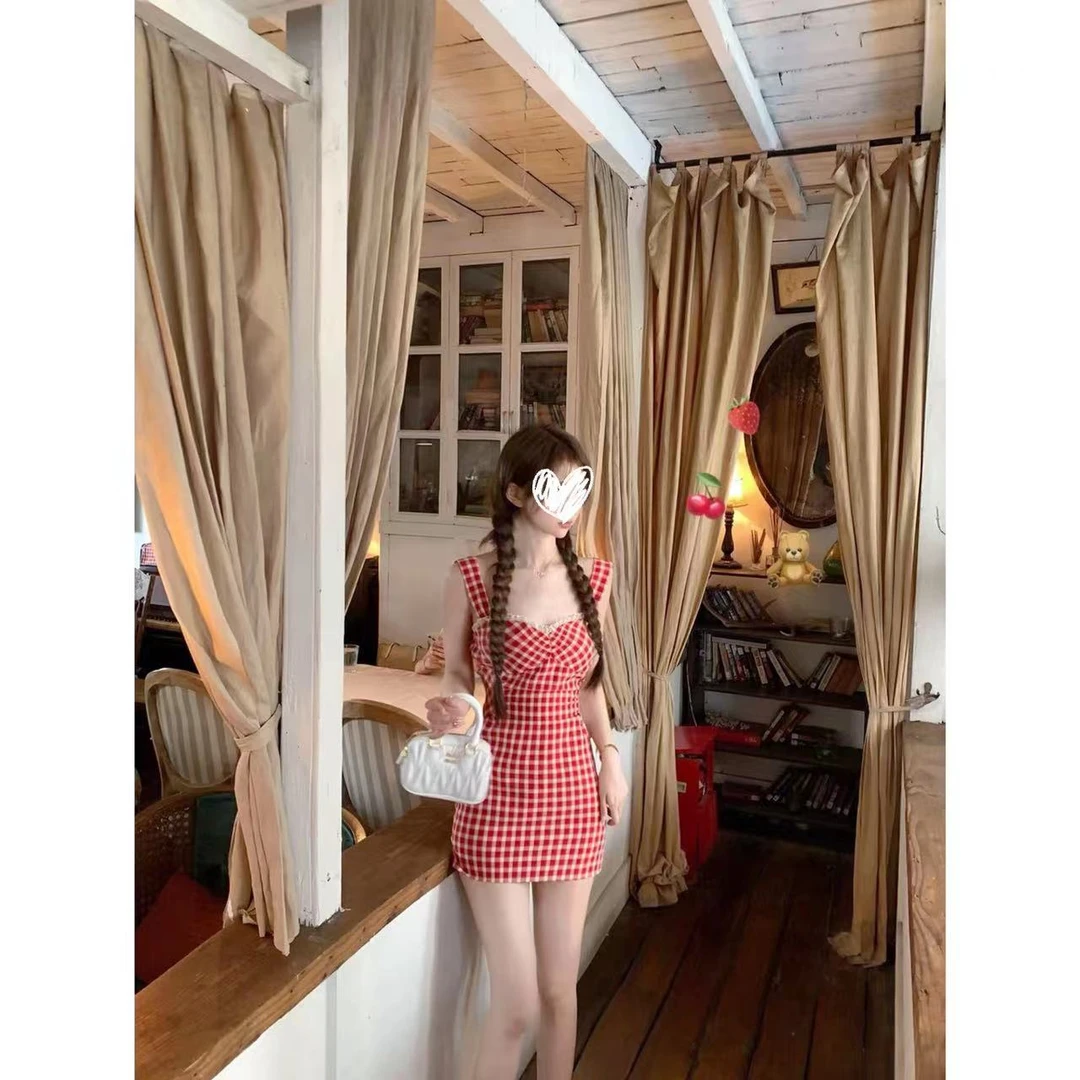 徐秋阳  千千格  百搭时尚休闲气质设计感格子连衣裙11106