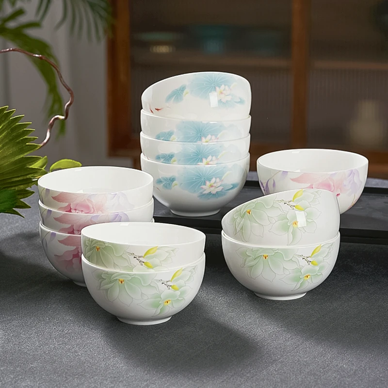 华光国瓷家用中式陶瓷米饭碗吃饭碗防烫骨瓷5寸碗四只装