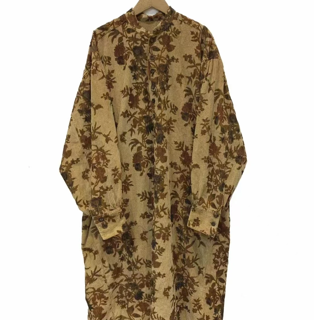 左岸迷香秋冬季茶花布气质复古时尚连衣裙中长款宽松Z24FW5012