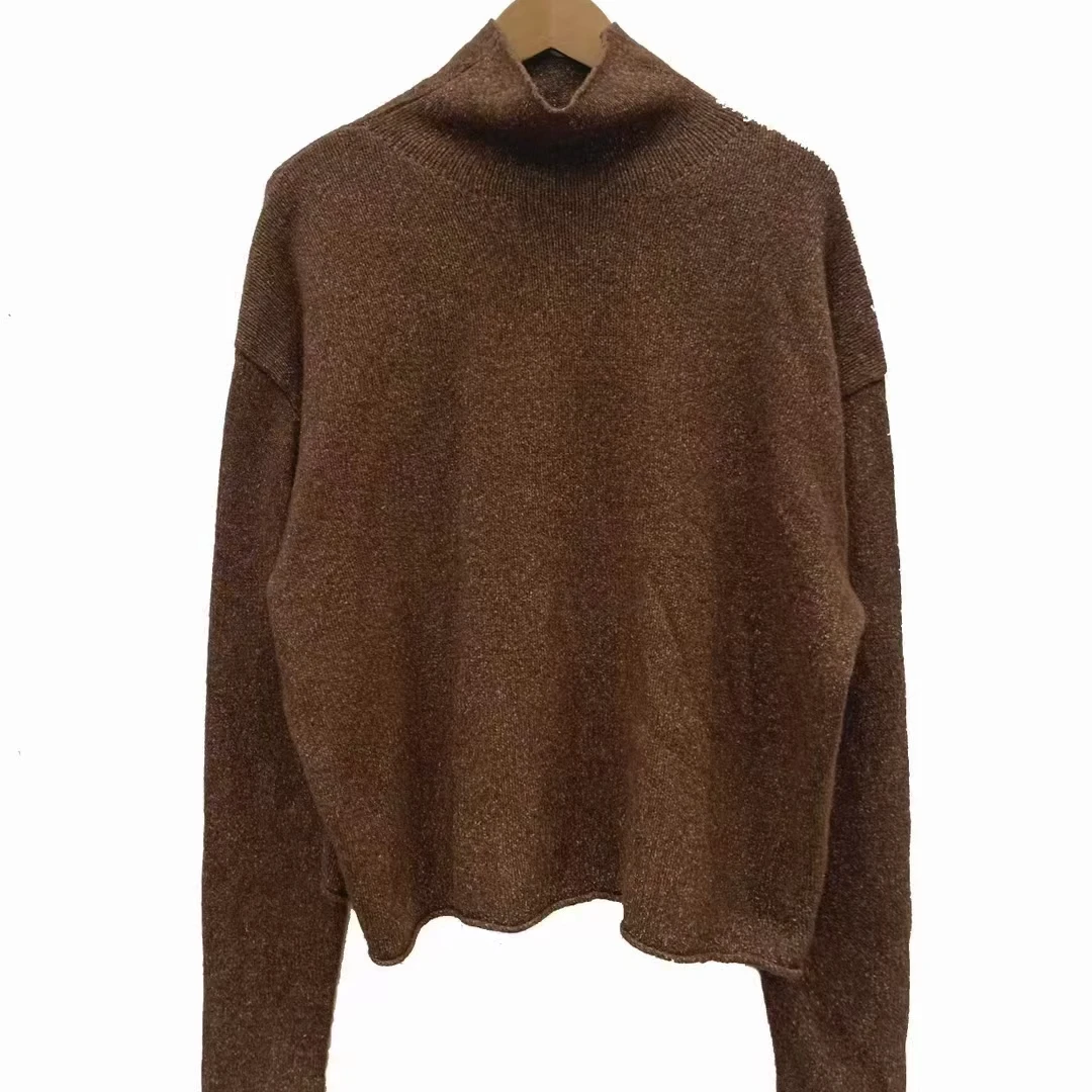 左岸迷香植物染秋冬翻领针织上衣咖色/米色Z24FW7505