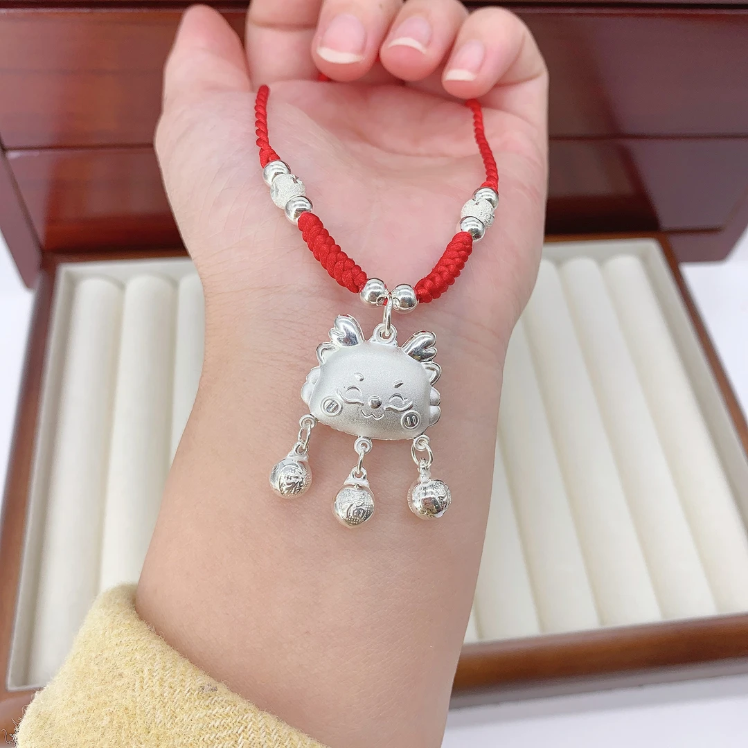 吊坠足银 足银饺子龙本命年龙年吊坠手工编绳可爱时尚原创项链坠