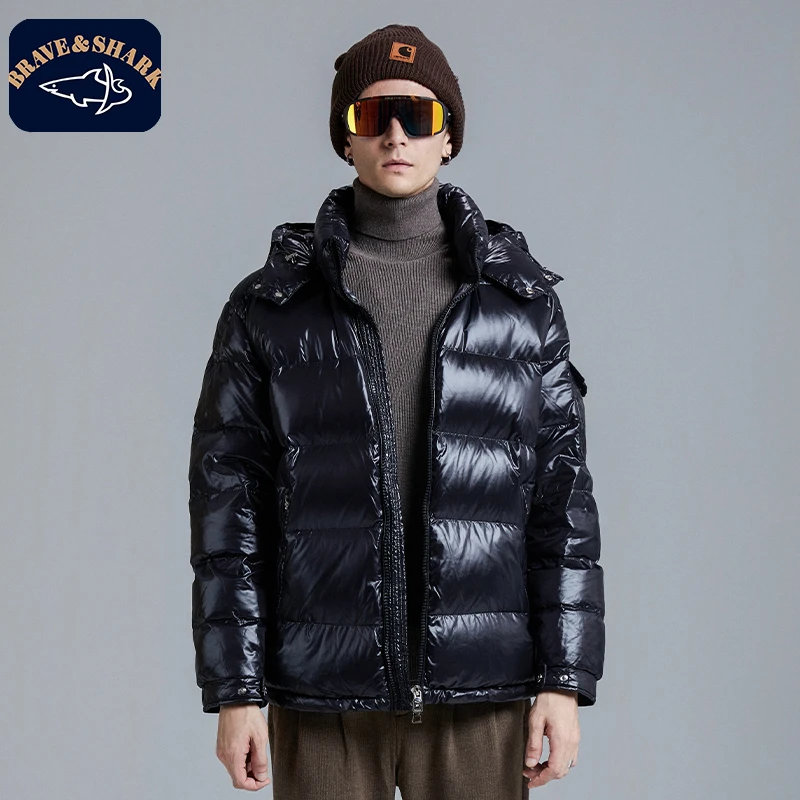 【官方正品】BRAVE&SHARK/鲨鱼羽绒服男女情侣冬装外套加厚短款亮面