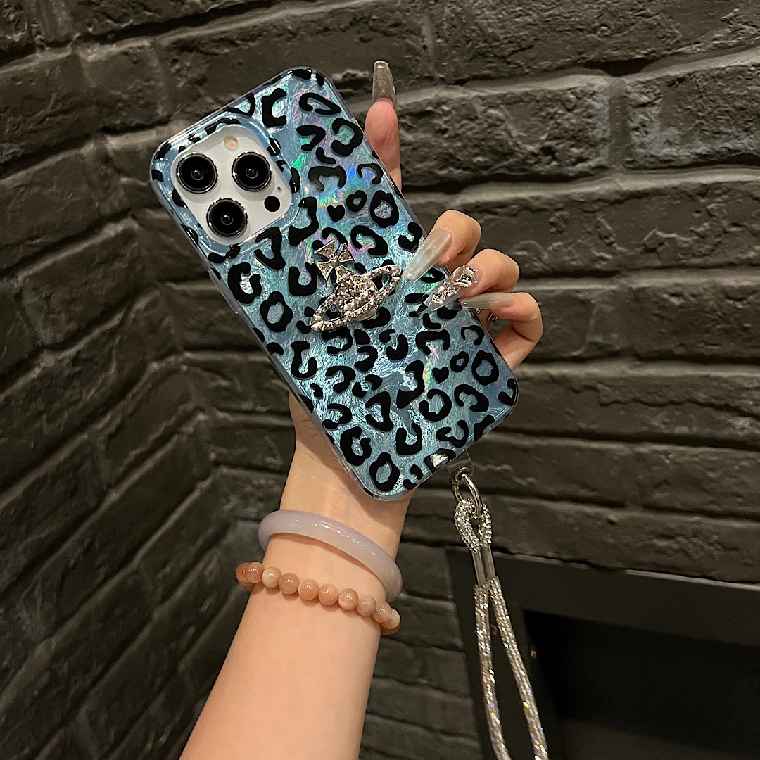 气质孔雀蓝豹纹15promax手机壳适用苹果系列高级感13/14pro新款12