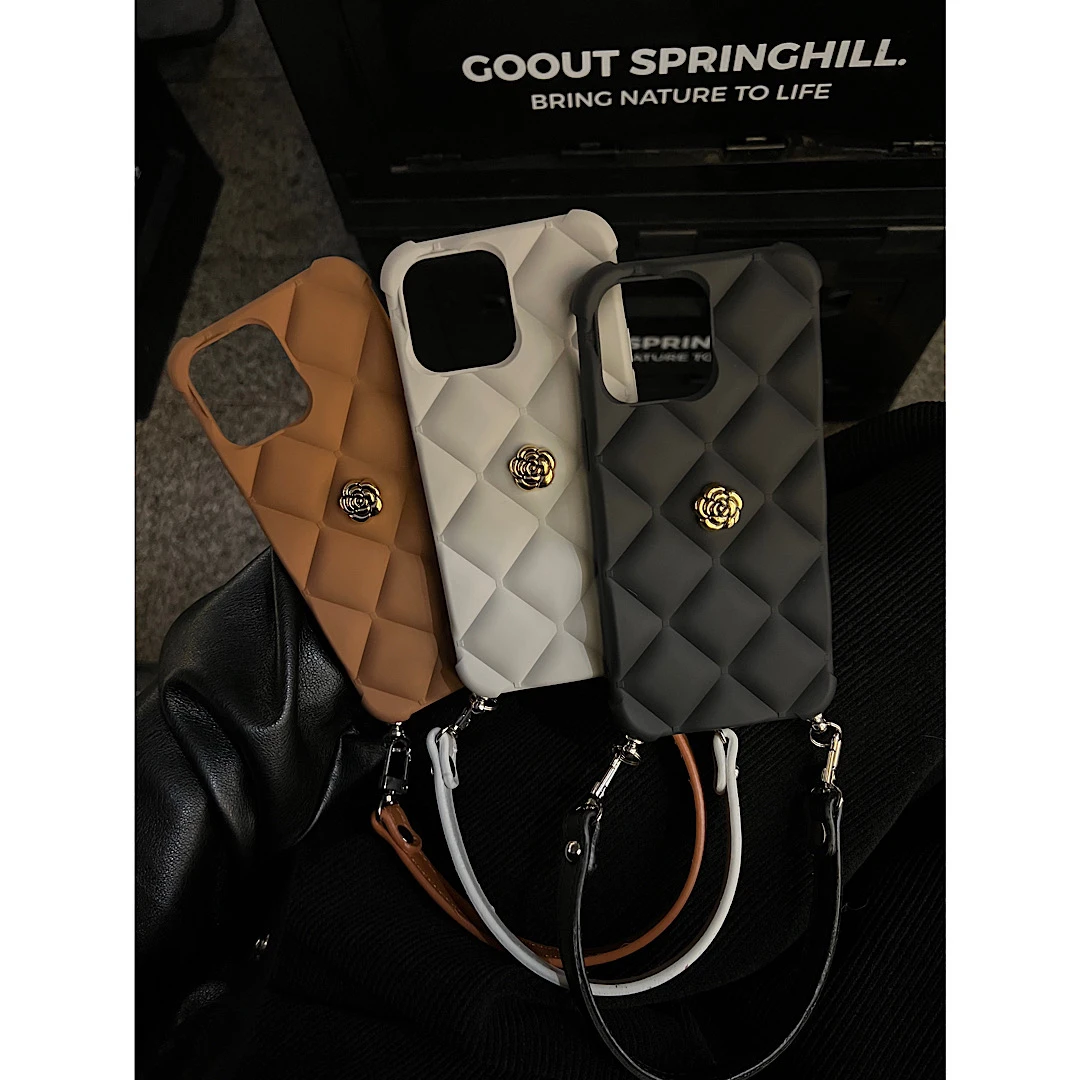 小众设计感iPhone15高级感菱格山茶花苹果13p手机壳适用苹果系列