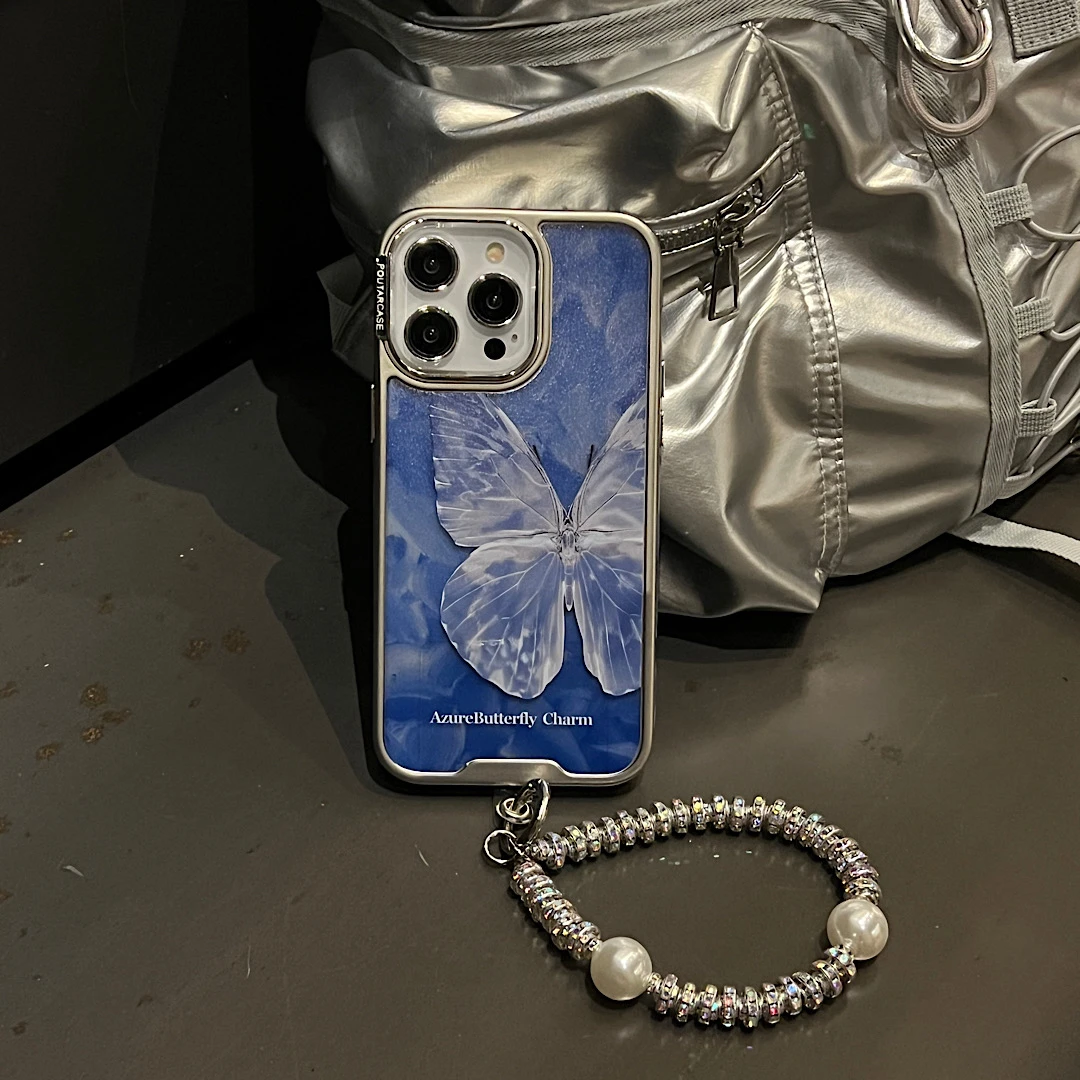 透蓝色蝴蝶iPhone15防摔手机壳14pro轻薄防摔13适用苹果系列