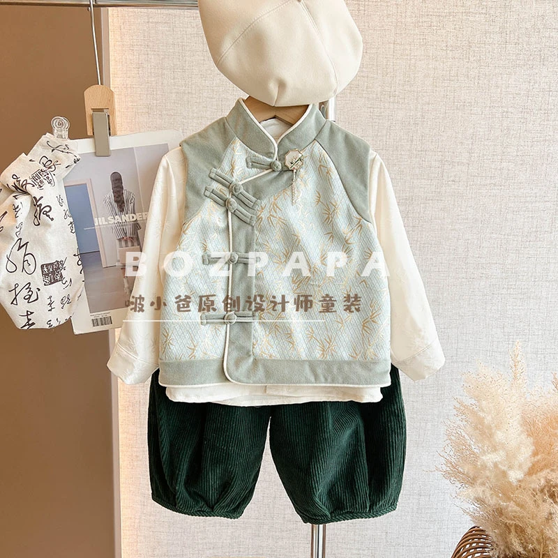 【竹烟波月】新款秋季富贵抓周周岁礼服男宝宝新中式国风唐装套装