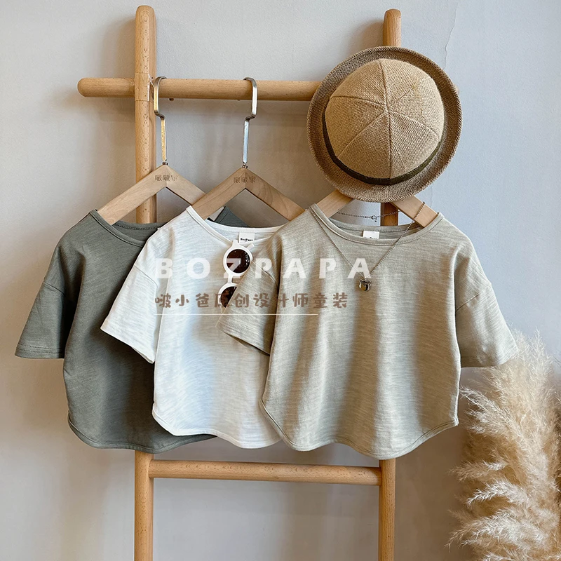 BOZPAPA【现货】【碎碎冰】三色t儿童百搭短袖洋气薄款2023夏装