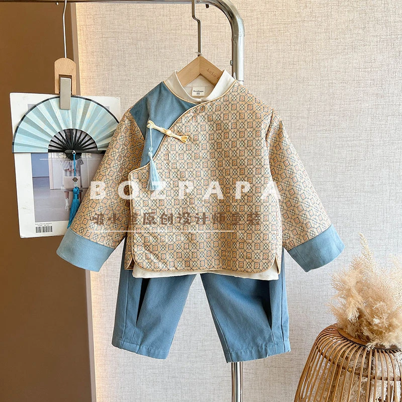 【沐秋风】新中式男宝宝2024新款秋款百搭中国风儿童国潮外套套装