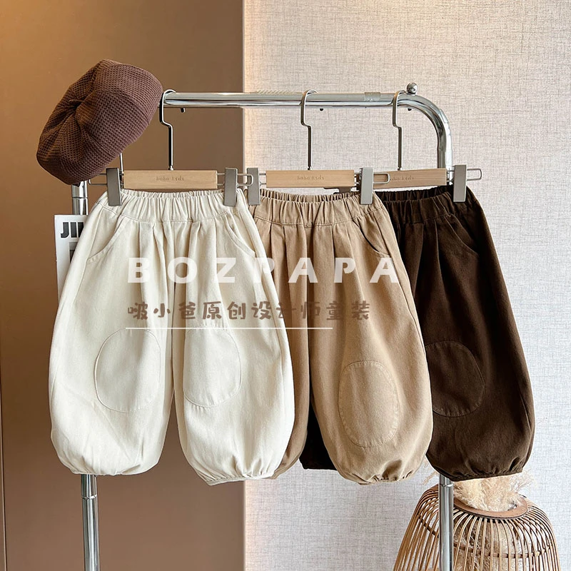 蓝麦麦【年轮】韩版补丁裤秋款新款韩版宽松休闲裤儿童男宝帅气长裤