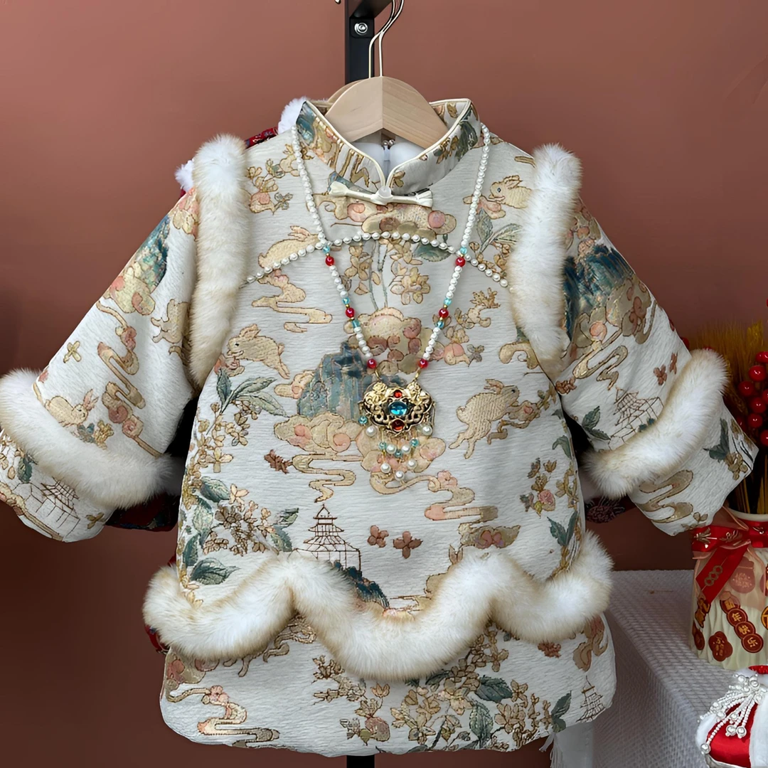 (送项链)儿童拜年服宝宝加厚保暖国风唐装新中式过年服棉袄套装女