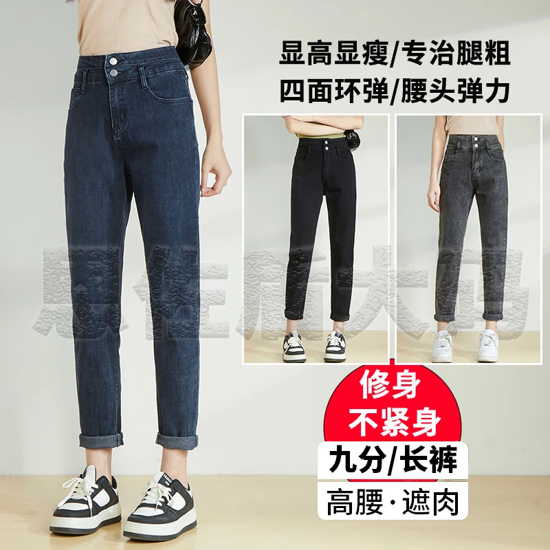 薄款女高腰老爹裤2025年夏季高弹显瘦宽松大码哈伦萝卜裤子女士