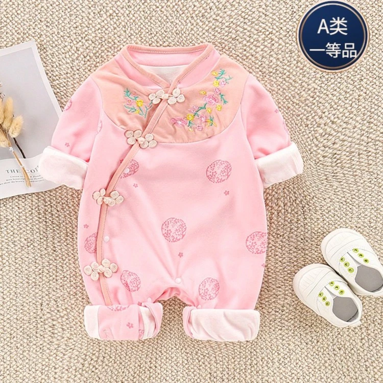 婴儿唐装女连体衣中国风春秋装女宝宝公主百天抓周岁礼服女满月服