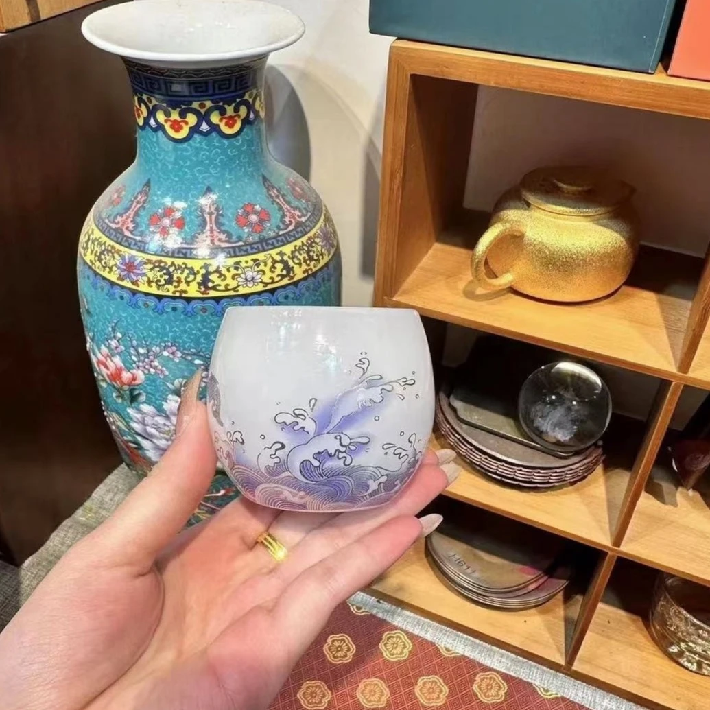 海浪白玉琉璃主人杯  5149