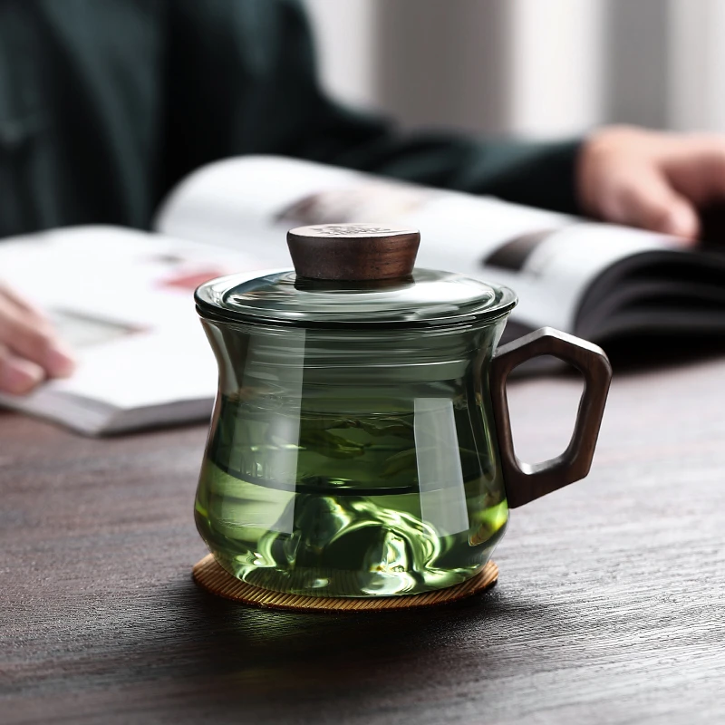 木把茶杯办公室专用大容量耐高温带过滤茶水分离玻璃泡茶个人杯