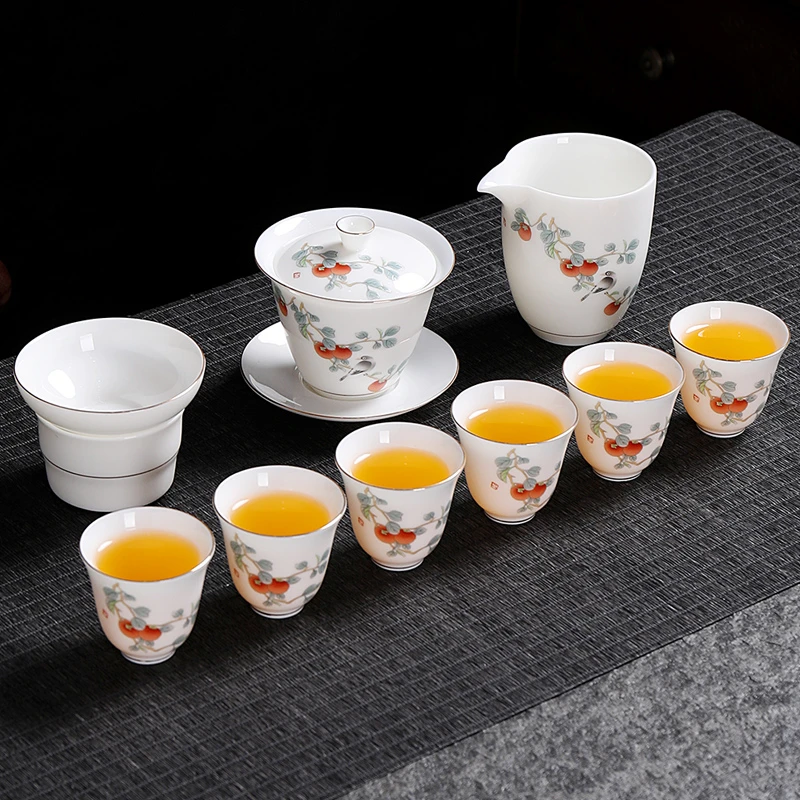【子规】柿柿如意茶具结婚礼物茶具瓷盖碗创意礼盒茶具套装茶简约茶