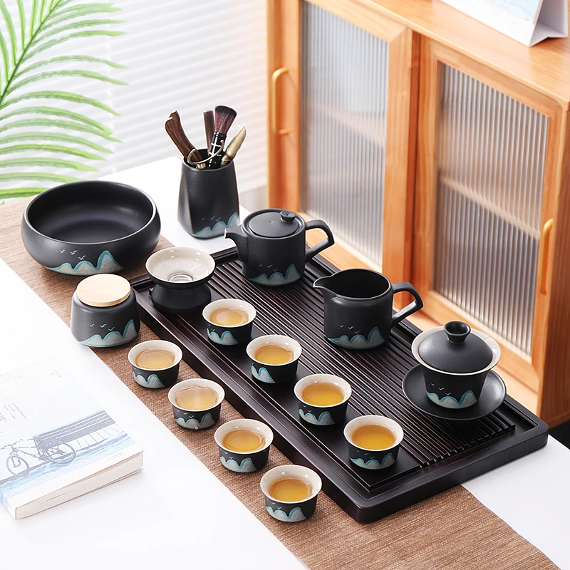 子规功夫茶具陶瓷黑陶家用简约办公泡茶具整套茶壶盖碗茶道不烫手