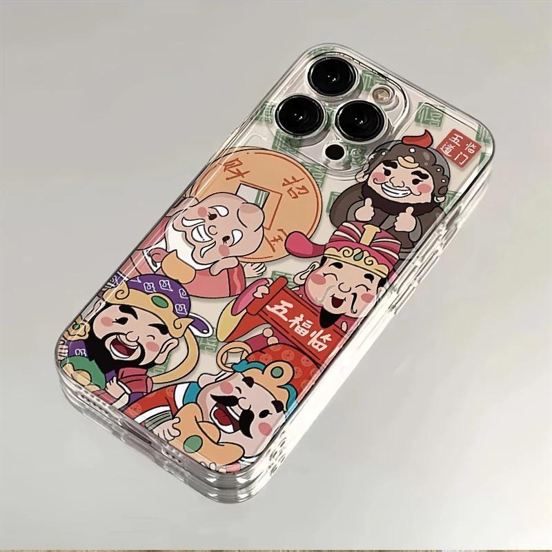 财神五福临门15promax手机壳iPhone14/卡通/可爱13/12/11透明/女X