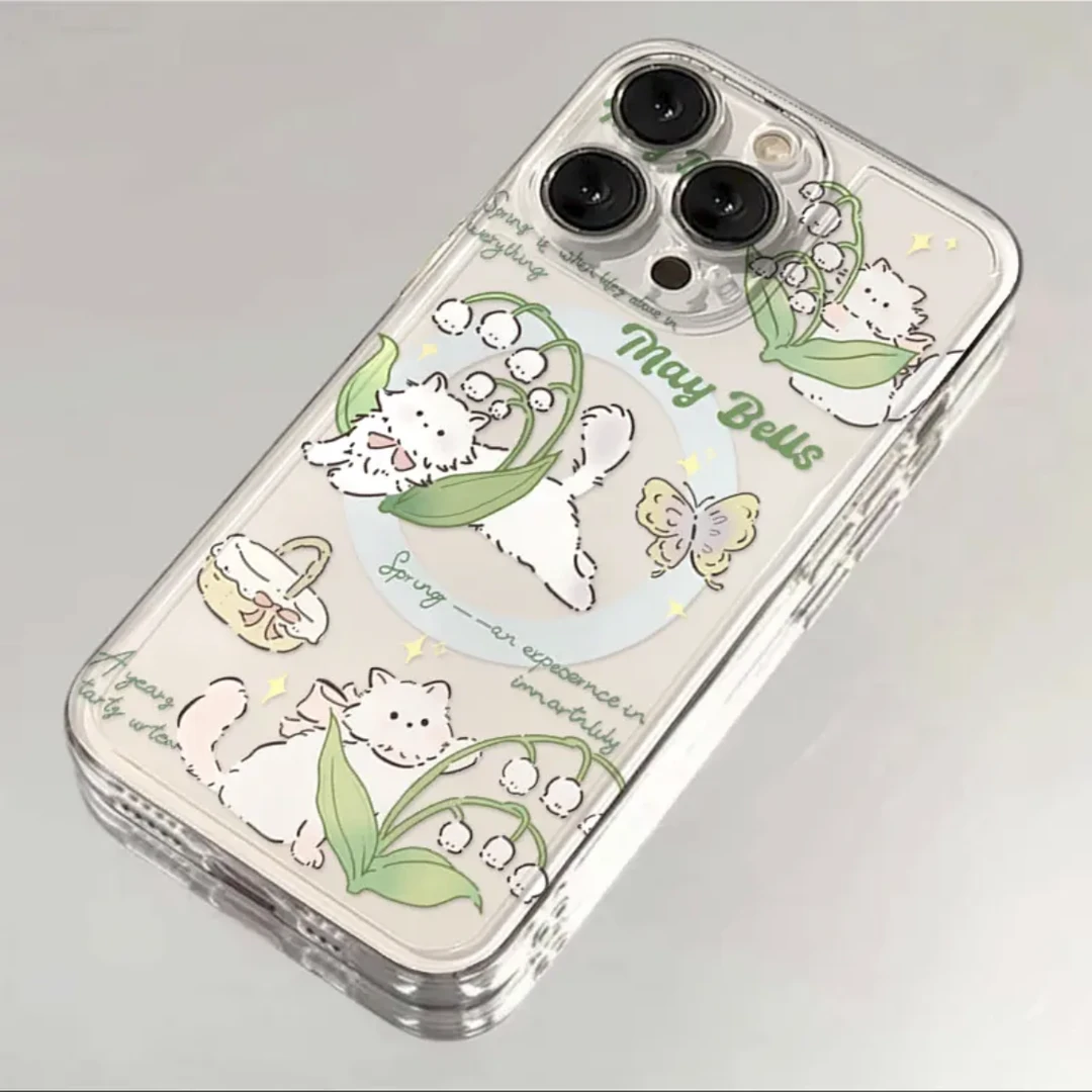 春日绿叶猫咪iphone15苹果透明手机壳14promax软胶13pro防摔12/11